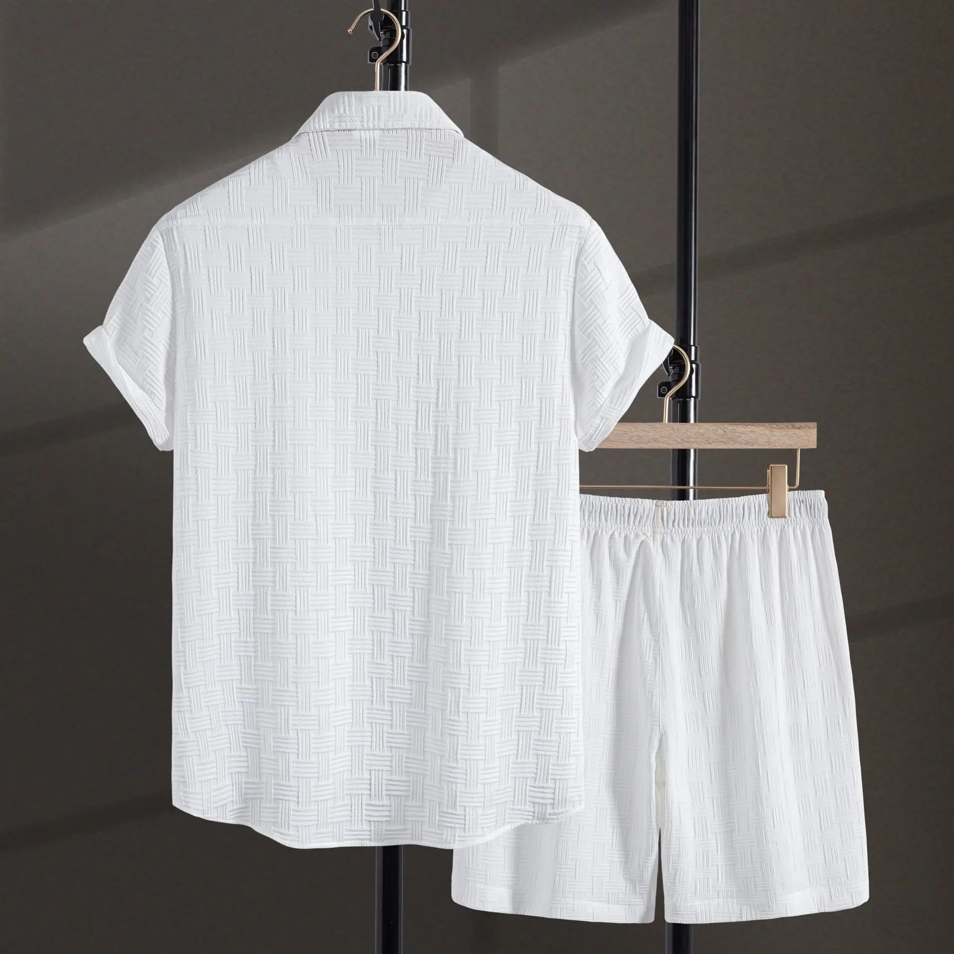 2025 Summer Men Cotton Linen Shirt Set Short Sleeve Ethnic Print Tribal Pattern 2 Piece Resort Vacation Outfit Breathable Mens