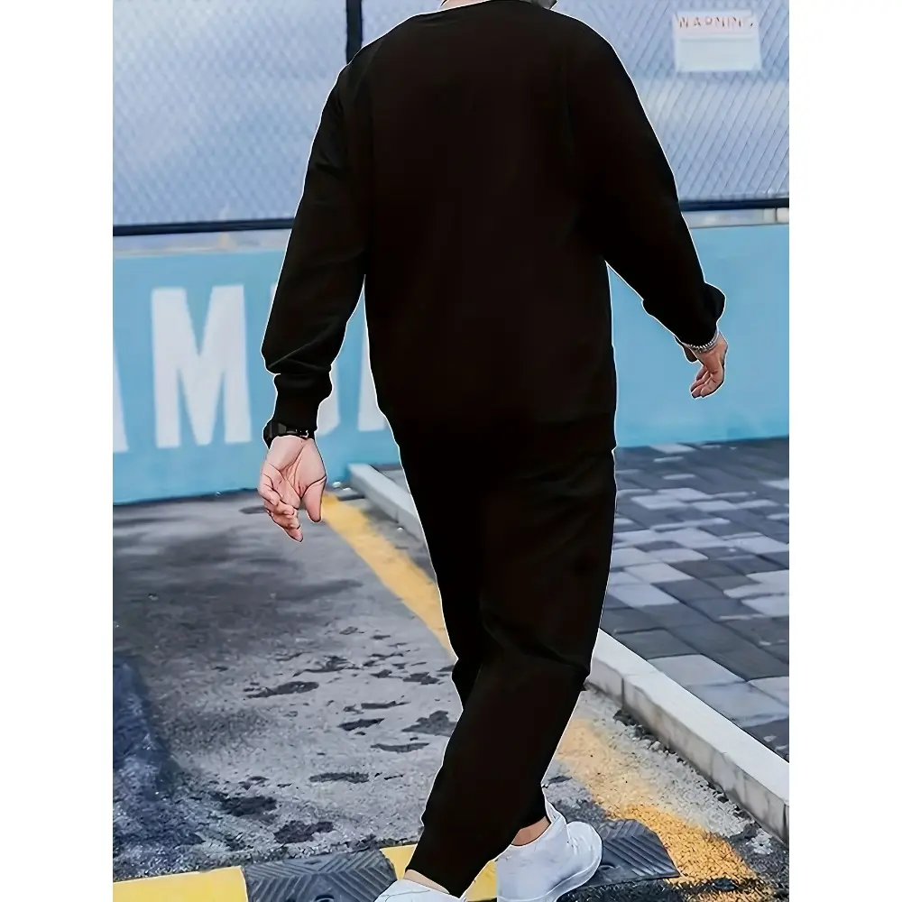 KING Print Men's 2-piece Clothing,casual Round Neck Long-sleeved Pullover Sweatshirt and Drawstring Sweatpants Jogging Pants Set