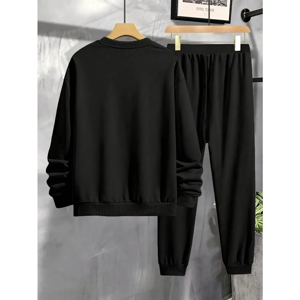KING Print Men's 2-piece Clothing,casual Round Neck Long-sleeved Pullover Sweatshirt and Drawstring Sweatpants Jogging Pants Set