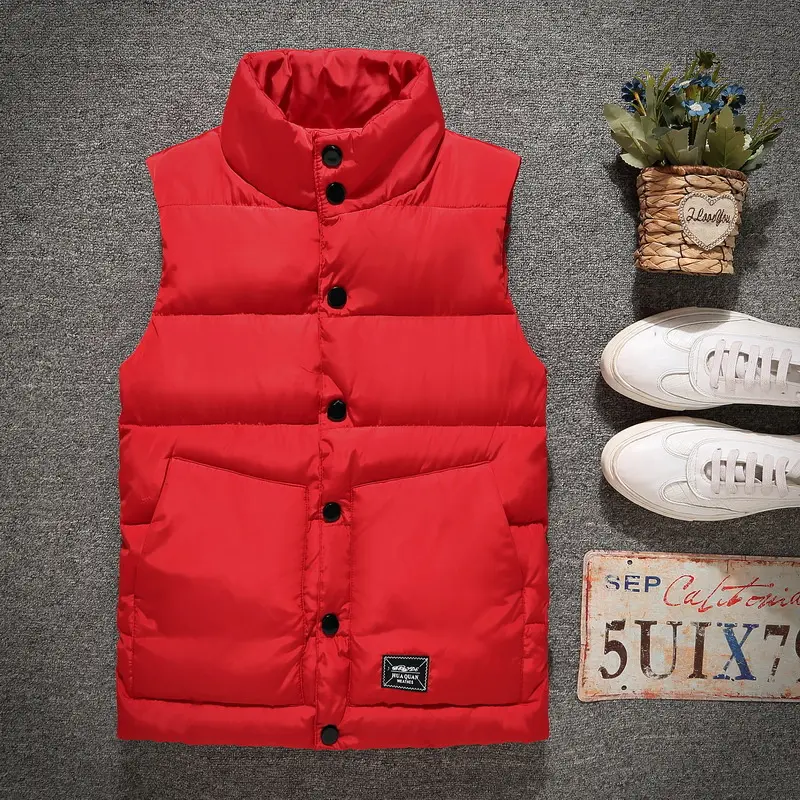 2025 Men's Cotton Padded Sleeveless Vest Jacket Autumn Winter Fashion Thick Standing Collar Waistcoat for Men Warm Layering