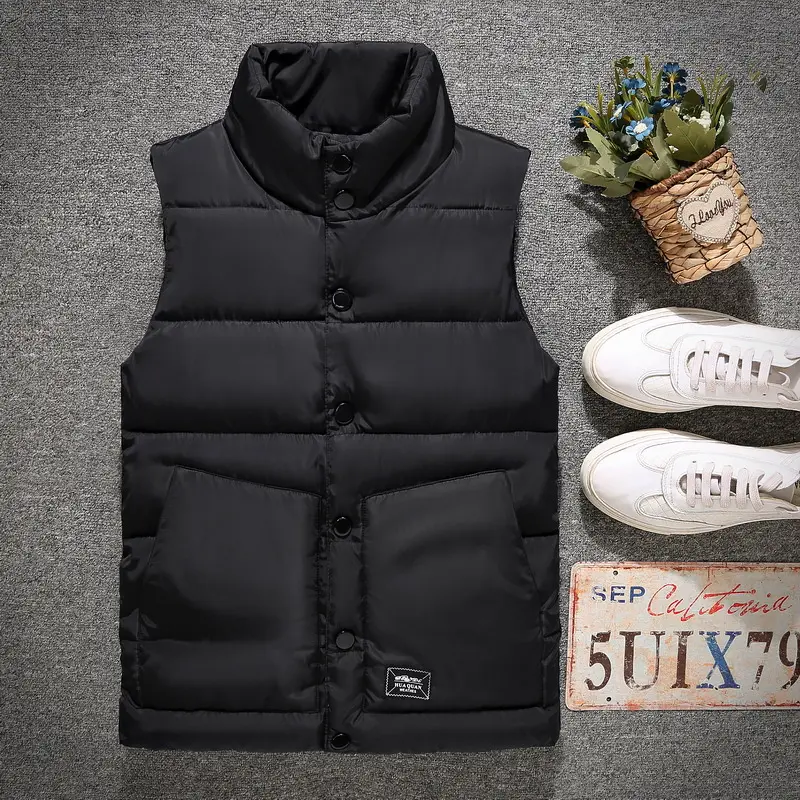 2025 Men's Cotton Padded Sleeveless Vest Jacket Autumn Winter Fashion Thick Standing Collar Waistcoat for Men Warm Layering