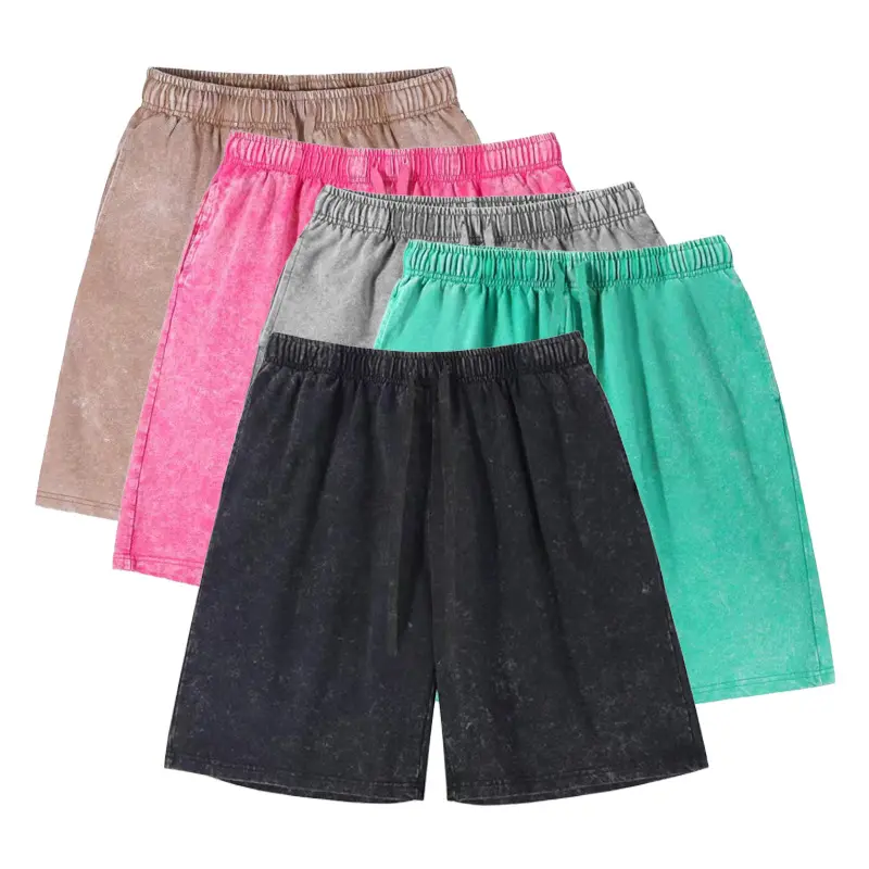 260g Heavy Washed Cotton Shorts Mens Distressed Snowflake Vintage Loose Fit Casual Cross Border Wholesale Bulk Supply Shorts
