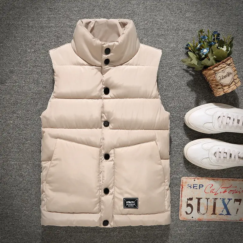 2025 Men's Cotton Padded Sleeveless Vest Jacket Autumn Winter Fashion Thick Standing Collar Waistcoat for Men Warm Layering
