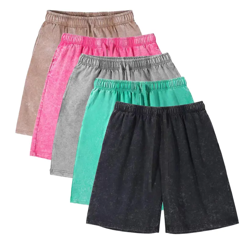 260g Heavy Washed Cotton Shorts Mens Distressed Snowflake Vintage Loose Fit Casual Cross Border Wholesale Bulk Supply Shorts