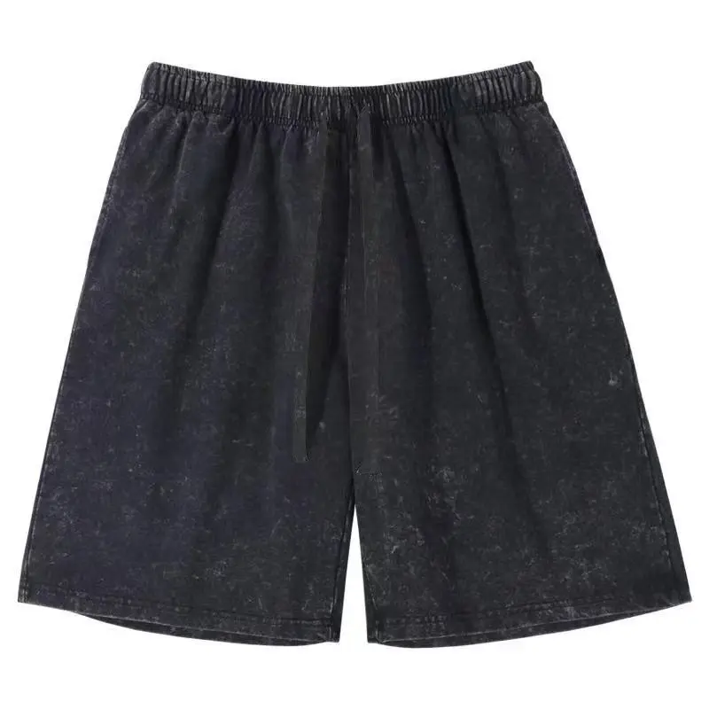 260g Heavy Washed Cotton Shorts Mens Distressed Snowflake Vintage Loose Fit Casual Cross Border Wholesale Bulk Supply Shorts