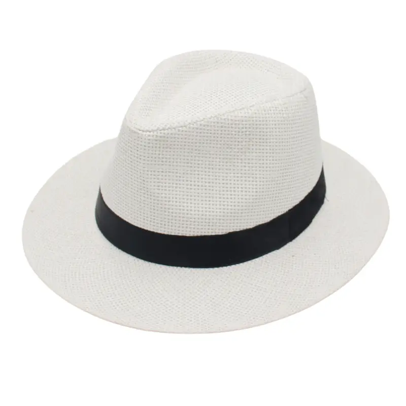 Retro Men's Summer Straw Hat Solid Color Casual Jazz Hat Beach Sun Hat Sun Protection and UV Protection Wide Brimmed Hat 57cm