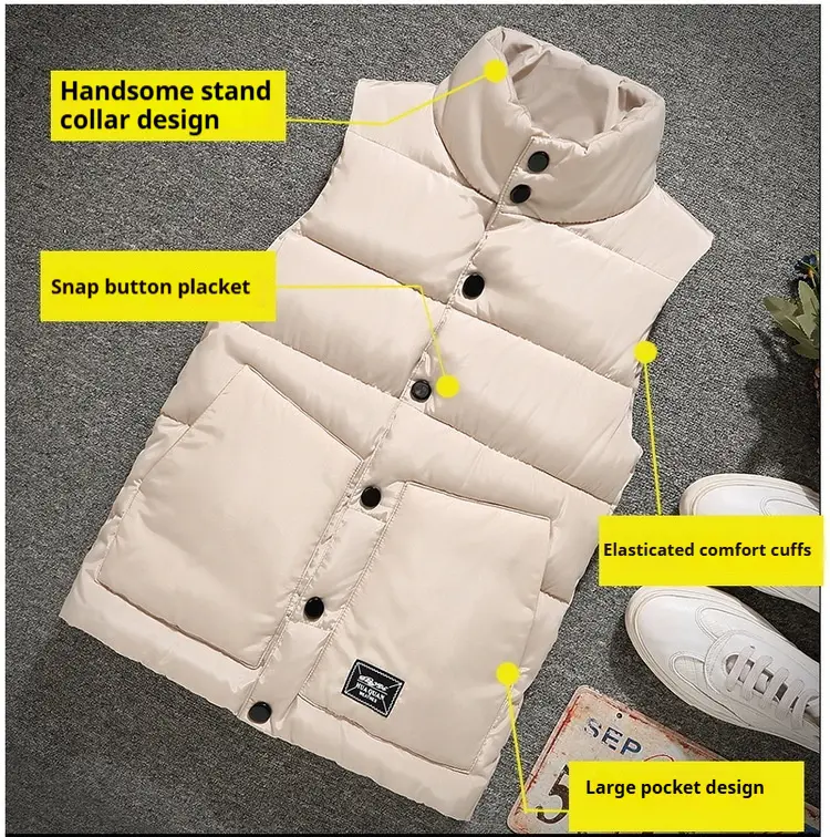 2025 Men's Cotton Padded Sleeveless Vest Jacket Autumn Winter Fashion Thick Standing Collar Waistcoat for Men Warm Layering
