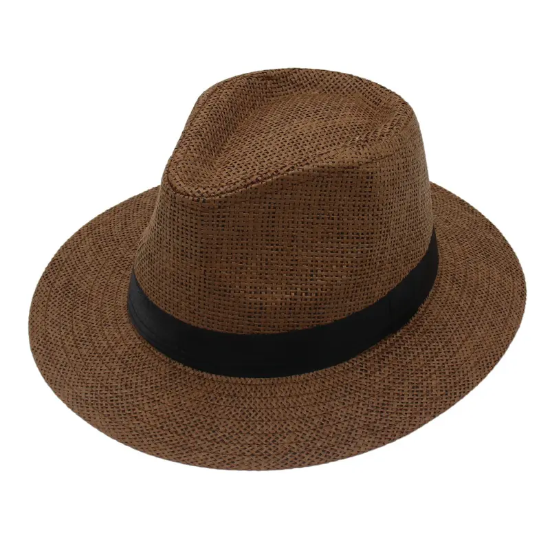 Retro Men's Summer Straw Hat Solid Color Casual Jazz Hat Beach Sun Hat Sun Protection and UV Protection Wide Brimmed Hat 57cm