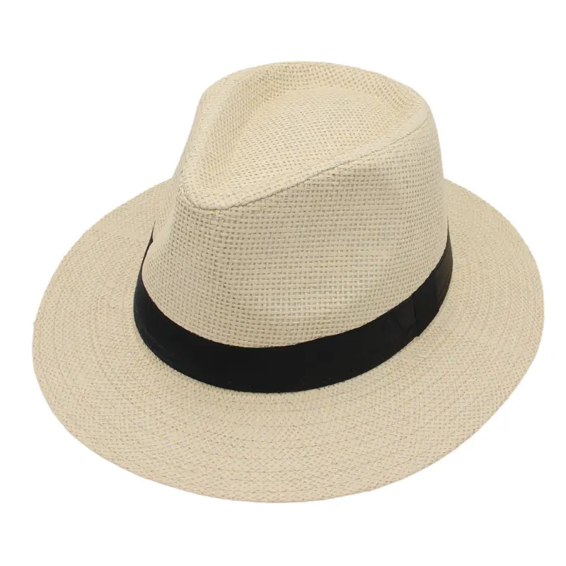 Retro Men's Summer Straw Hat Solid Color Casual Jazz Hat Beach Sun Hat Sun Protection and UV Protection Wide Brimmed Hat 57cm