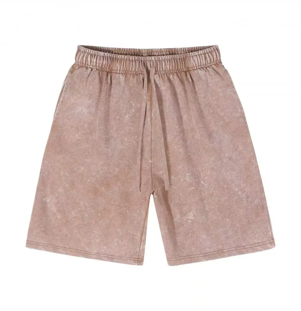 260g Heavy Washed Cotton Shorts Mens Distressed Snowflake Vintage Loose Fit Casual Cross Border Wholesale Bulk Supply Shorts