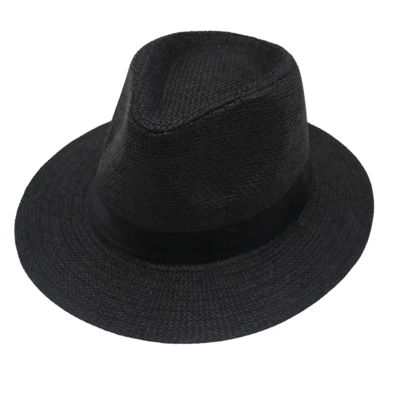 Retro Men's Summer Straw Hat Solid Color Casual Jazz Hat Beach Sun Hat Sun Protection and UV Protection Wide Brimmed Hat 57cm