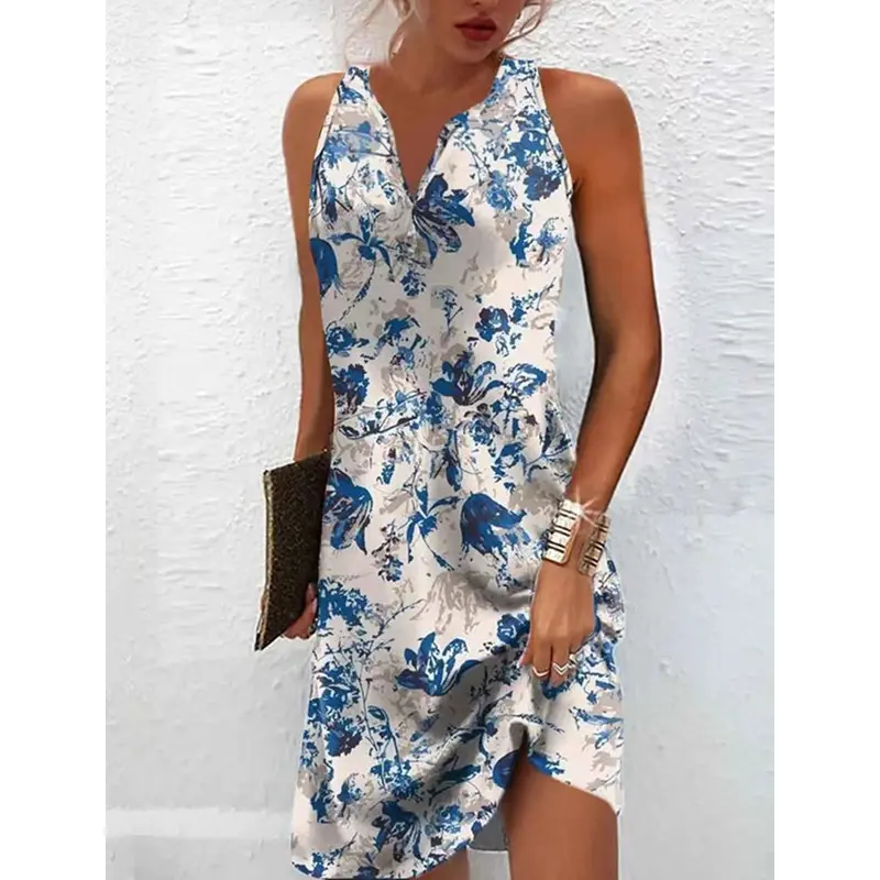 2025 Hot Selling Casual and Comfortable Women's Vest Dress with Fashionable Printing Elegant and Sexy Spicy Girl Long Skirt