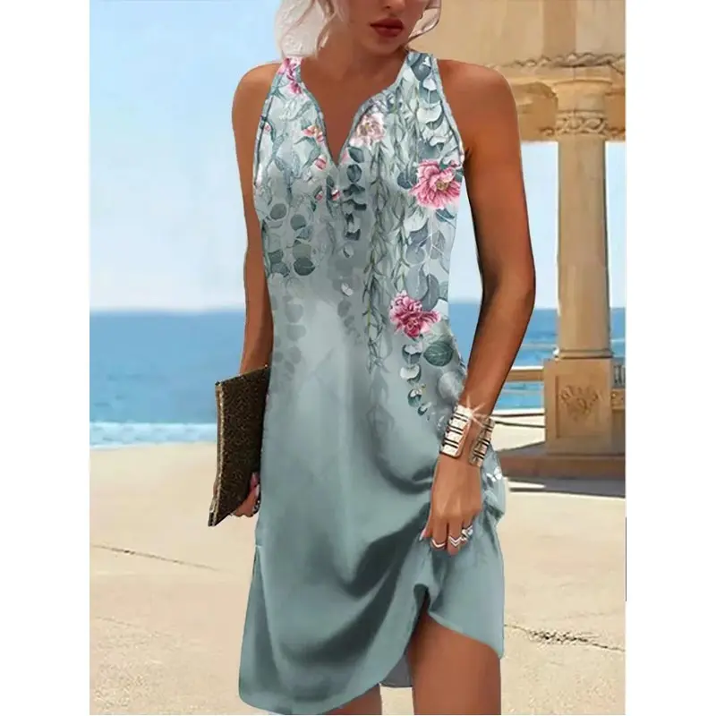 2025 Hot Selling Casual and Comfortable Women's Vest Dress with Fashionable Printing Elegant and Sexy Spicy Girl Long Skirt
