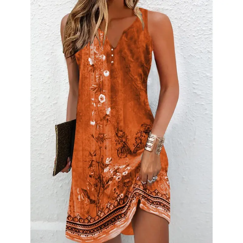 2025 Hot Selling Casual and Comfortable Women's Vest Dress with Fashionable Printing Elegant and Sexy Spicy Girl Long Skirt