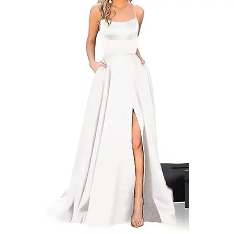 2025 Solid Color European and American Style Bridesmaid Dress Long Dress Slimming and Elegant Off Shoulder Fashionable Dress