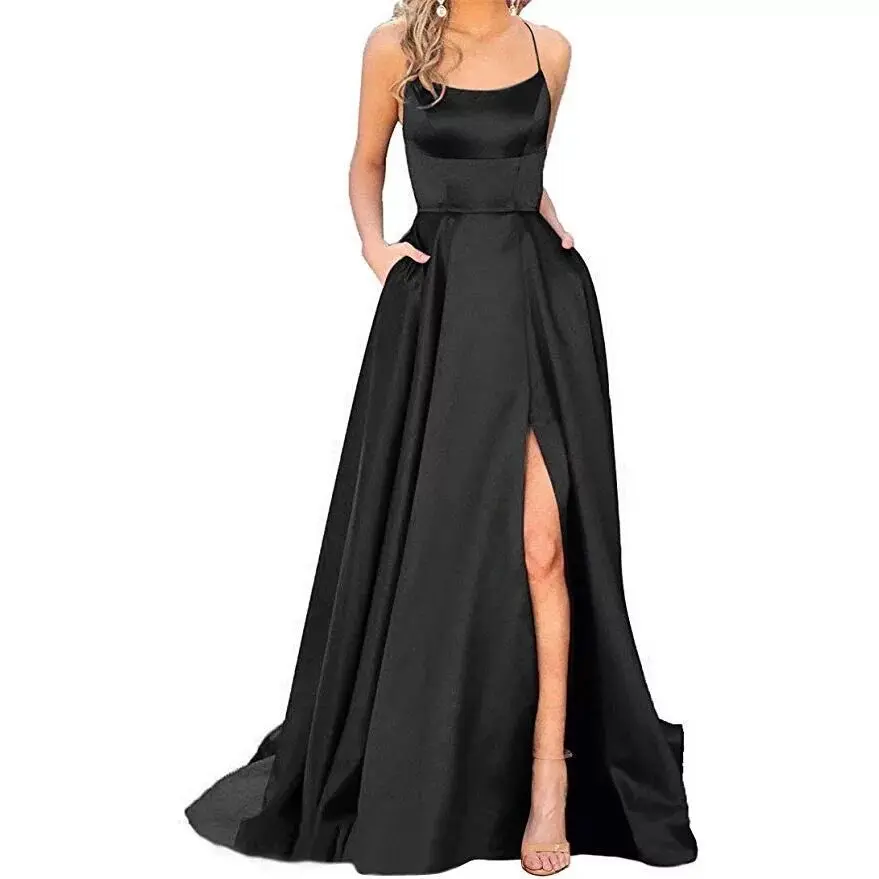 2025 Solid Color European and American Style Bridesmaid Dress Long Dress Slimming and Elegant Off Shoulder Fashionable Dress