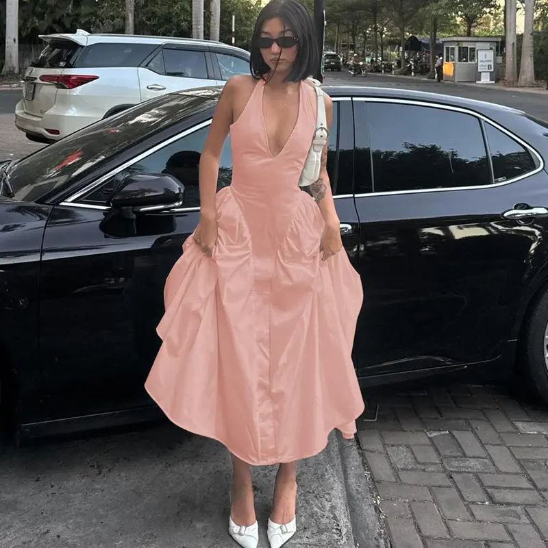 Women's backless V-neck sleeveless evening gown sexy summer long dress 2023 fashionable and elegant disco party women's clothing