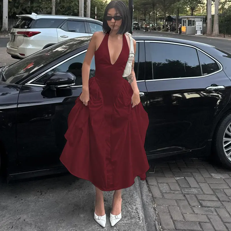 Women's backless V-neck sleeveless evening gown sexy summer long dress 2023 fashionable and elegant disco party women's clothing