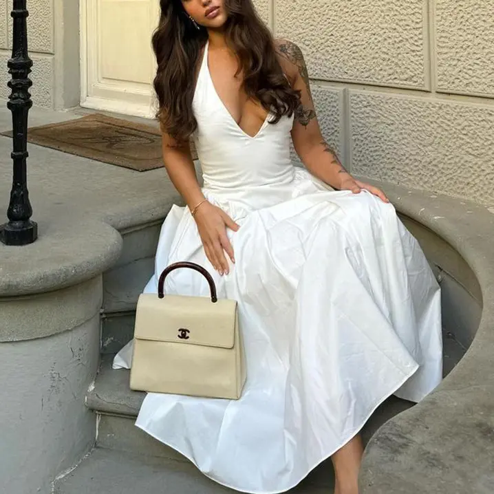 Women's backless V-neck sleeveless evening gown sexy summer long dress 2023 fashionable and elegant disco party women's clothing