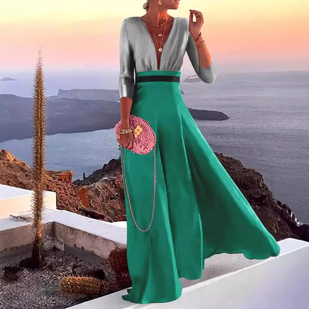 2025 European and American New Women's Fashion Elegant Temperament Personalized Commuting V-neck Party Long Dress for Women