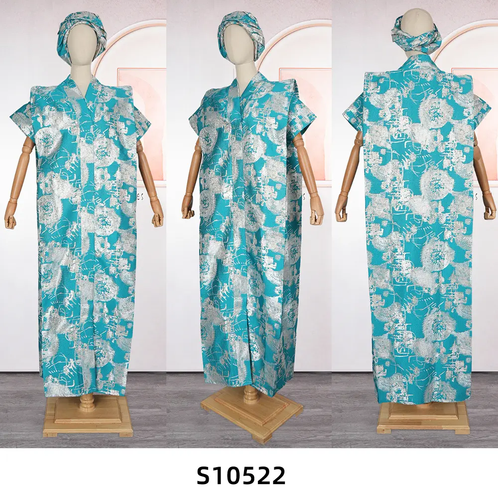 2025 New Ankara African Print Plus Size Loose Fit Muslim Maxi Abaya Kaftan Dress with Matching Hijab Scarf Jacquard Fabric