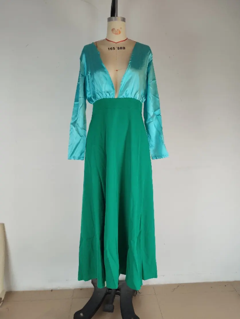2025 European and American New Women's Fashion Elegant Temperament Personalized Commuting V-neck Party Long Dress for Women