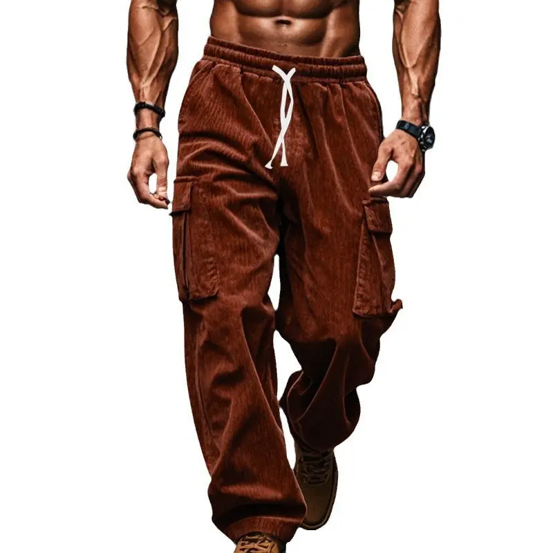 Autumn Men's Corduroy Pants Wide Legs Multiple Pockets Straight Pants Solid Multi-color Casual Chic Streetwear Breathable