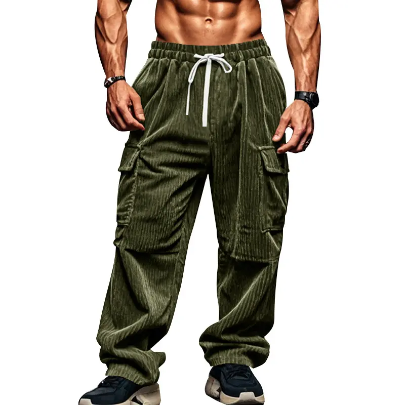 Autumn Men's Corduroy Pants Wide Legs Multiple Pockets Straight Pants Solid Multi-color Casual Chic Streetwear Breathable
