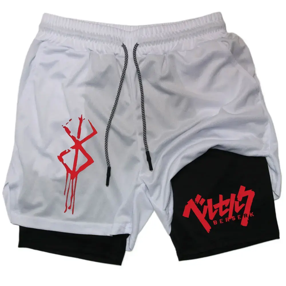 Men's 2-in-1 Compression Shorts for Running Gym Yoga Training Pocket Breathable Sports Shorts Moisture Absorbing Fitness