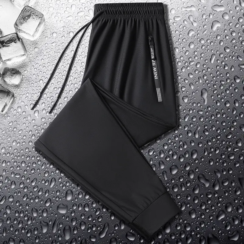 2025 New Summer Men's Ice Silk Casual Pants Loose Breathable Fast Drying Lightweight Comfortable Travel Gym Running Large Size