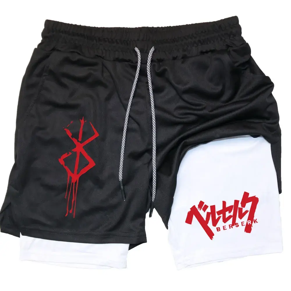 Men's 2-in-1 Compression Shorts for Running Gym Yoga Training Pocket Breathable Sports Shorts Moisture Absorbing Fitness