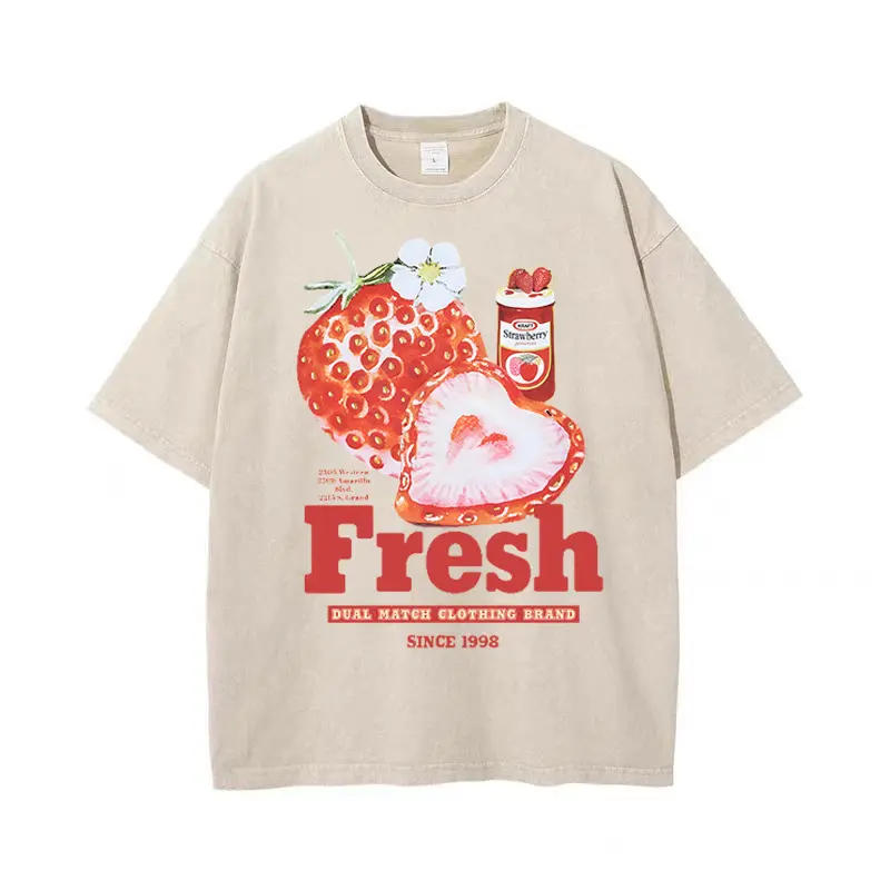 2025 Men's and Women's Strawberry Wine Printed T-shirt 100% Cotton Short Sleeved Fashionable Trend Design Multi-color Casual Top