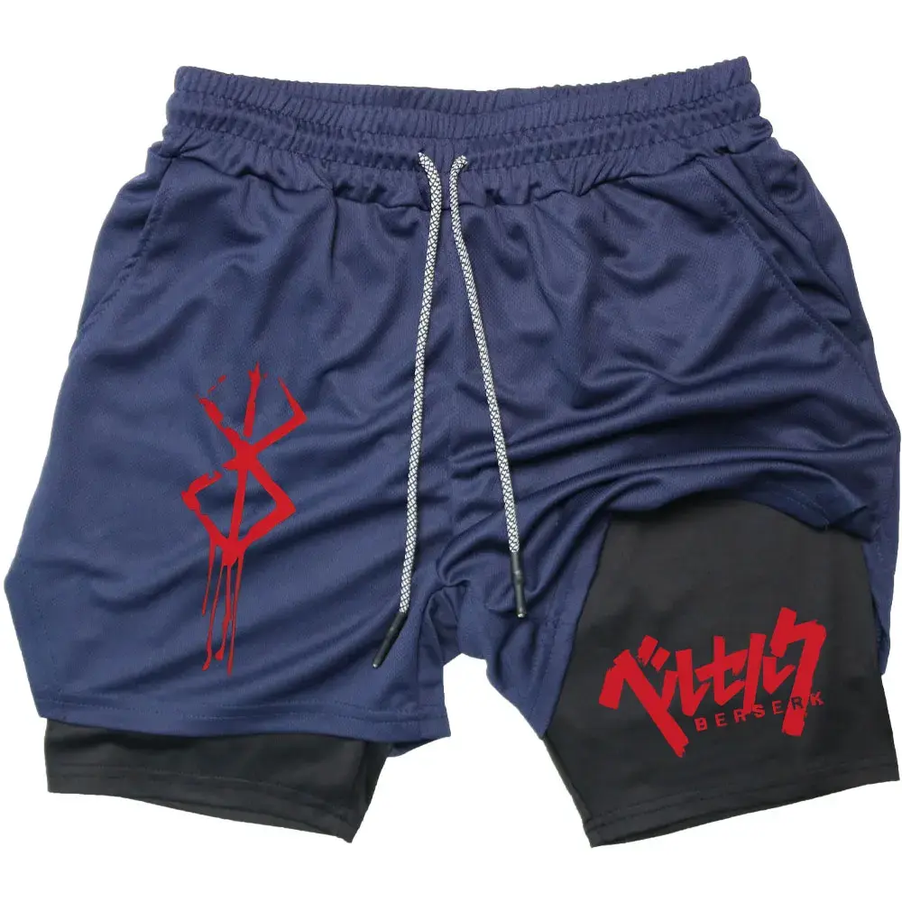Men's 2-in-1 Compression Shorts for Running Gym Yoga Training Pocket Breathable Sports Shorts Moisture Absorbing Fitness