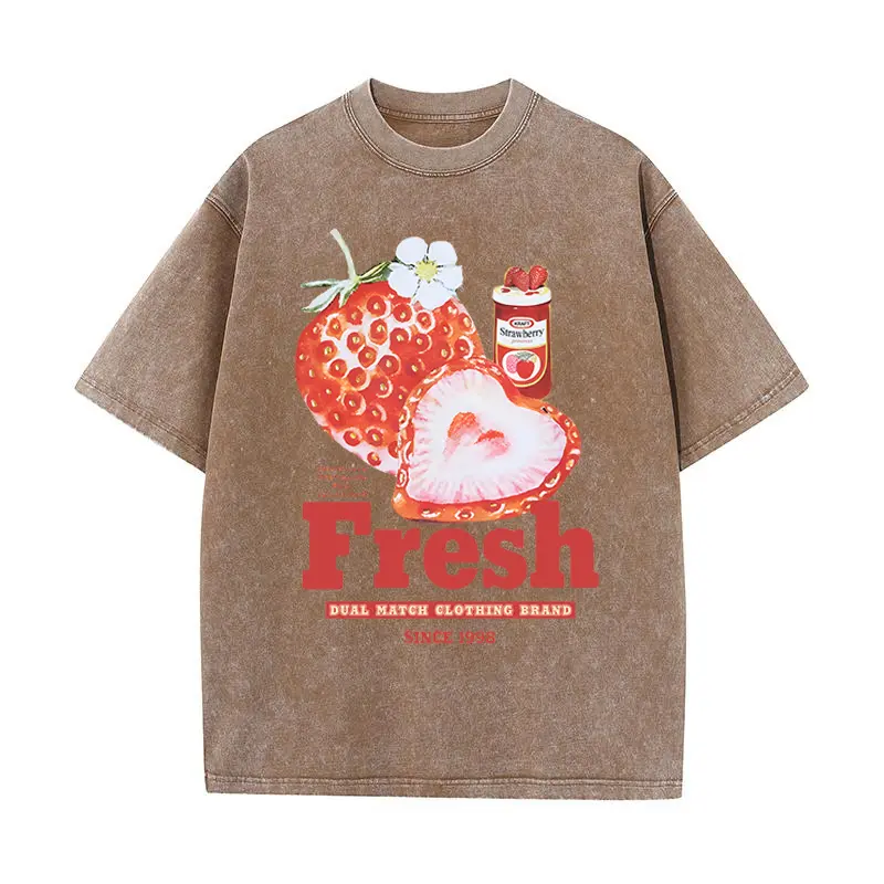 2025 Men's and Women's Strawberry Wine Printed T-shirt 100% Cotton Short Sleeved Fashionable Trend Design Multi-color Casual Top