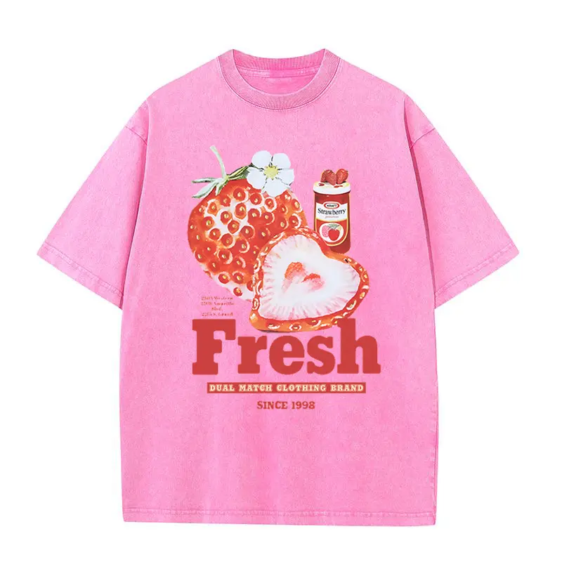 2025 Men's and Women's Strawberry Wine Printed T-shirt 100% Cotton Short Sleeved Fashionable Trend Design Multi-color Casual Top
