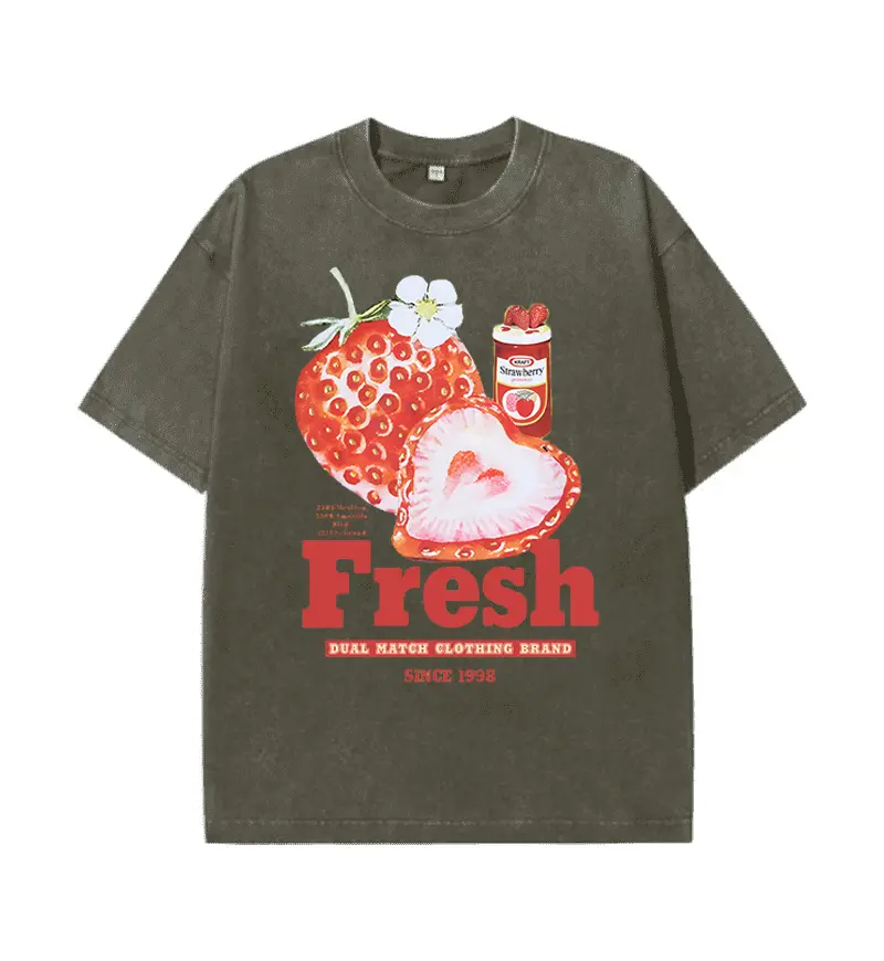 2025 Men's and Women's Strawberry Wine Printed T-shirt 100% Cotton Short Sleeved Fashionable Trend Design Multi-color Casual Top