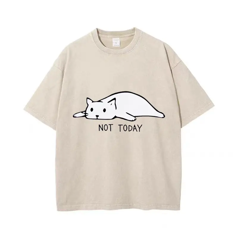 White Kitten Pattern T-shirt 100% Pure Cotton Street Trendy Fur Printed T-shirt Casual Couple Gift Men's and Women's New Design