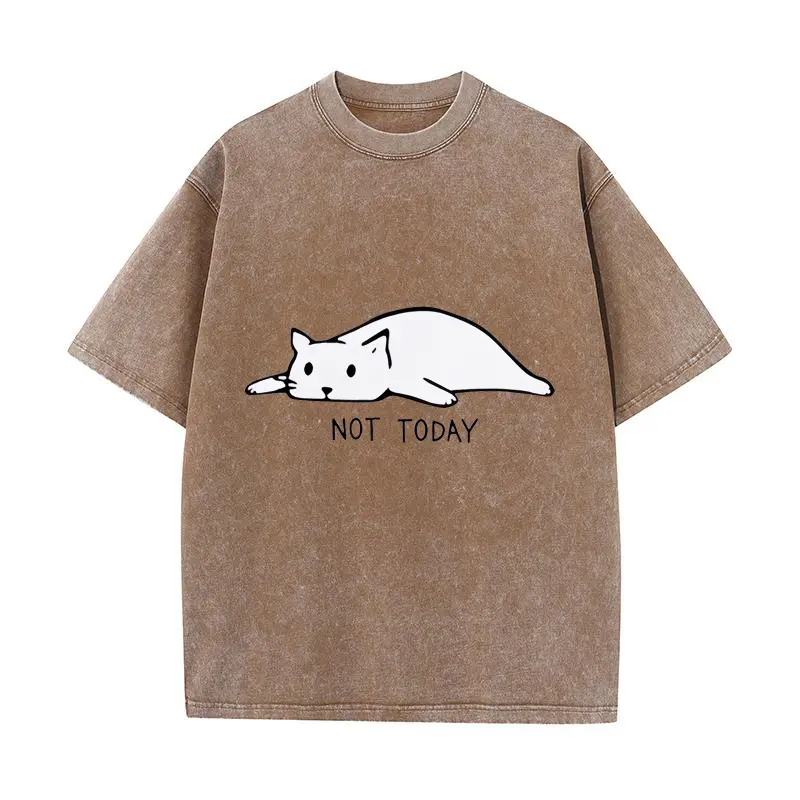 White Kitten Pattern T-shirt 100% Pure Cotton Street Trendy Fur Printed T-shirt Casual Couple Gift Men's and Women's New Design