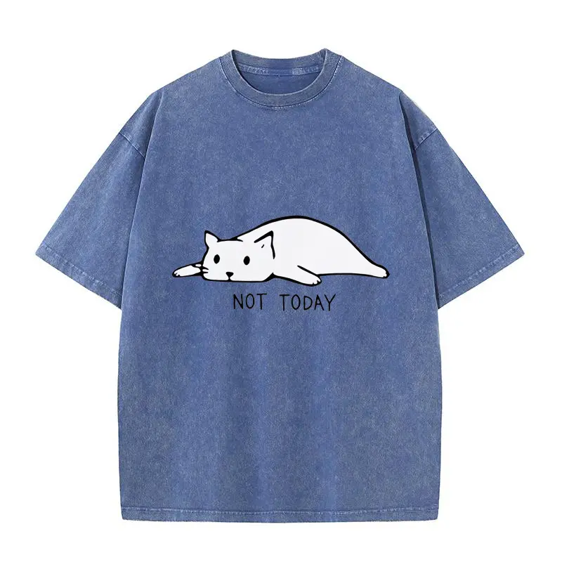 White Kitten Pattern T-shirt 100% Pure Cotton Street Trendy Fur Printed T-shirt Casual Couple Gift Men's and Women's New Design