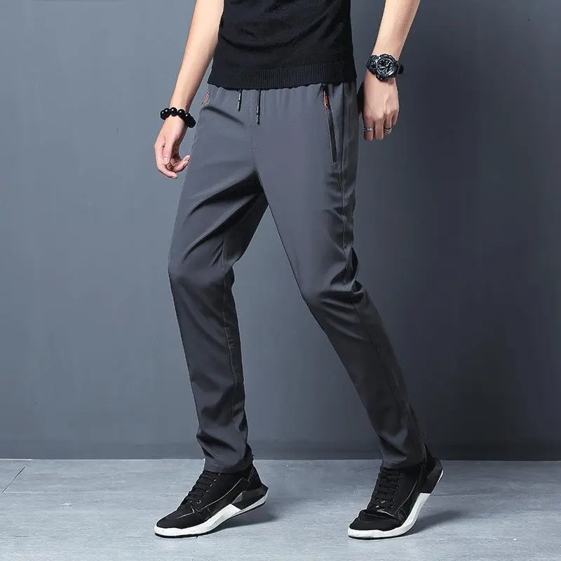 Men's Summer Silk Pants Loose Straight Leg Casual Stretch Lightweight Zipper Sportswear Activewear Breathable Slim Fit Trousers