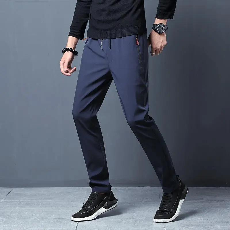 Men's Summer Silk Pants Loose Straight Leg Casual Stretch Lightweight Zipper Sportswear Activewear Breathable Slim Fit Trousers