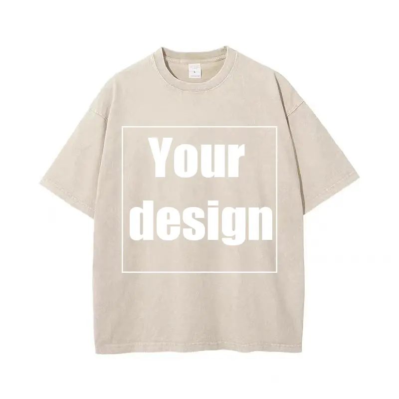 Customized Printed T-shirt for Men and Women, Washed Cotton Retro DIY Photo Logo Fashionable Streetwear, Casual Top 2025