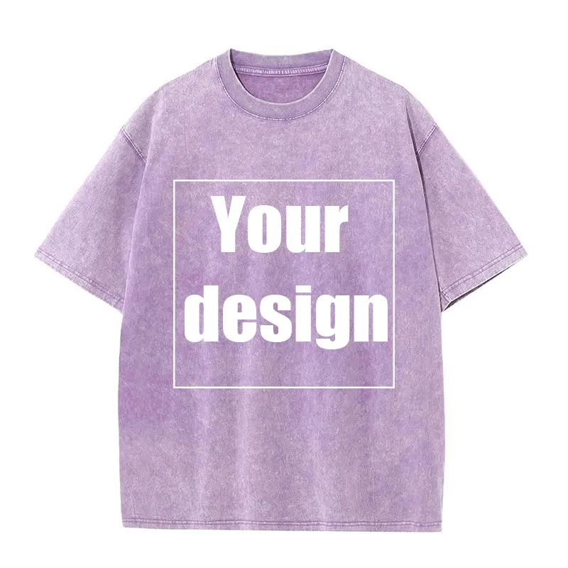 Customized Printed T-shirt for Men and Women, Washed Cotton Retro DIY Photo Logo Fashionable Streetwear, Casual Top 2025