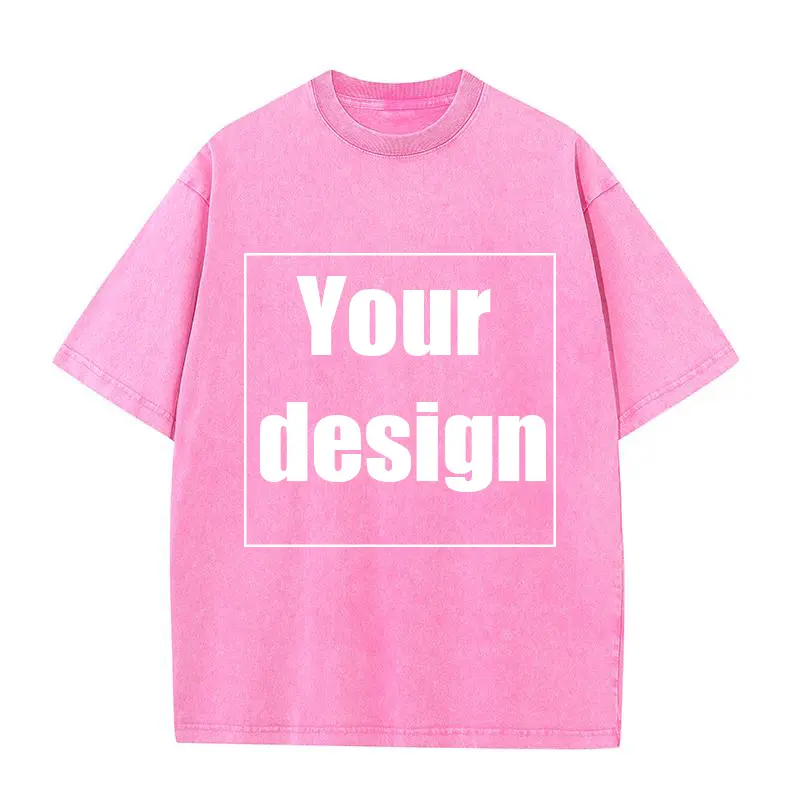 Customized Printed T-shirt for Men and Women, Washed Cotton Retro DIY Photo Logo Fashionable Streetwear, Casual Top 2025