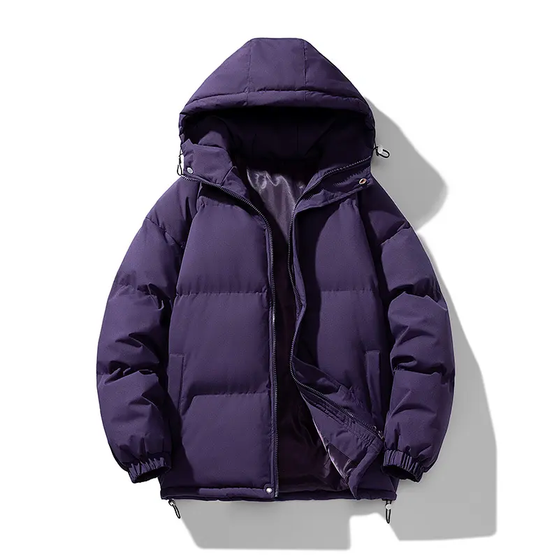 Winter New Trend Men's Solid Color Warm Windproof Hooded Fleece Cotton Coat Loose Jacket Warm Casual Sports Jacket