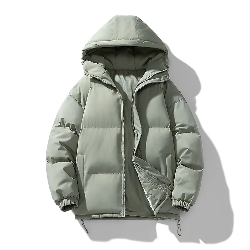 Winter New Trend Men's Solid Color Warm Windproof Hooded Fleece Cotton Coat Loose Jacket Warm Casual Sports Jacket