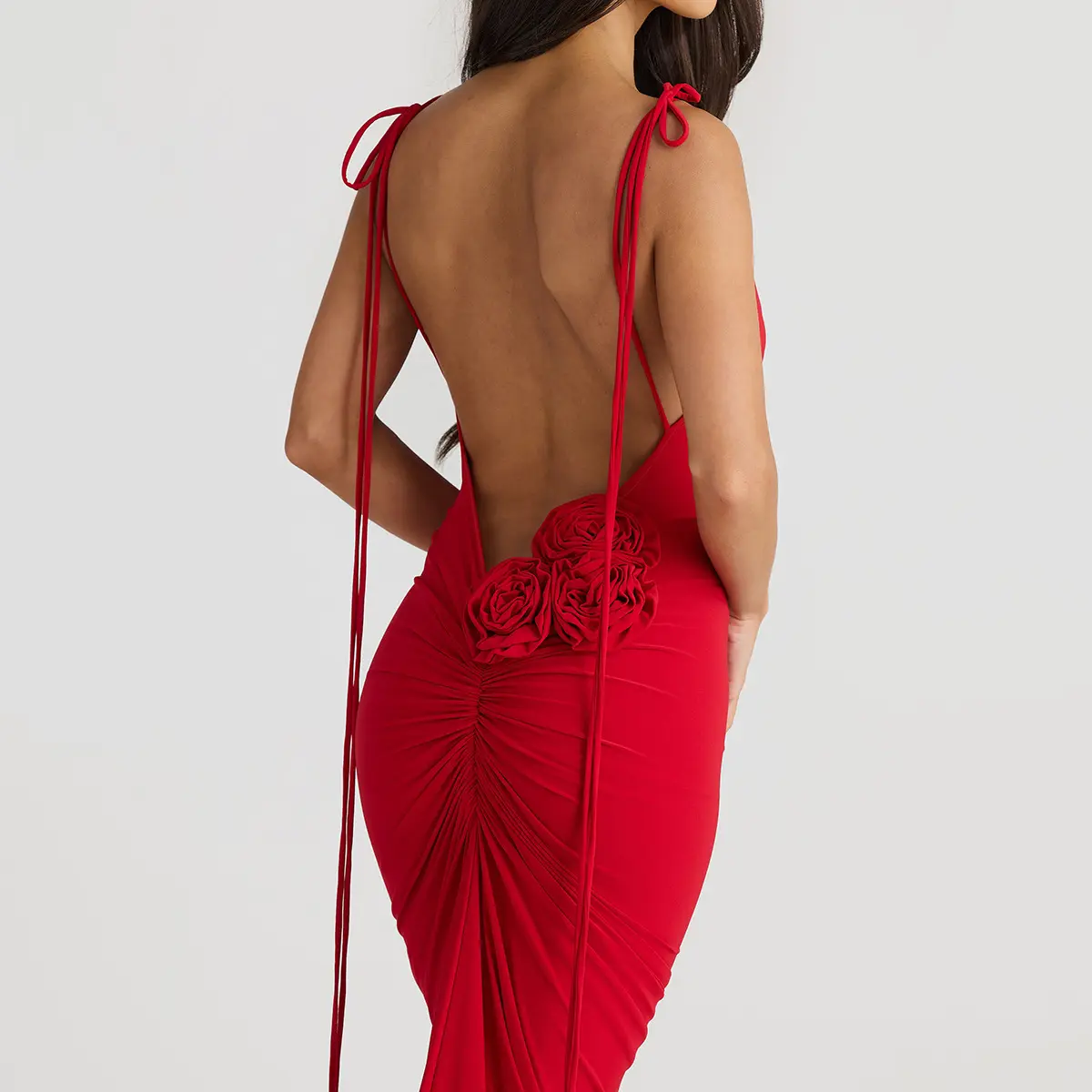 New Design for Summer 2025, Fashionable and Sexy European and American Backless Pleated Lace Up Long Dress