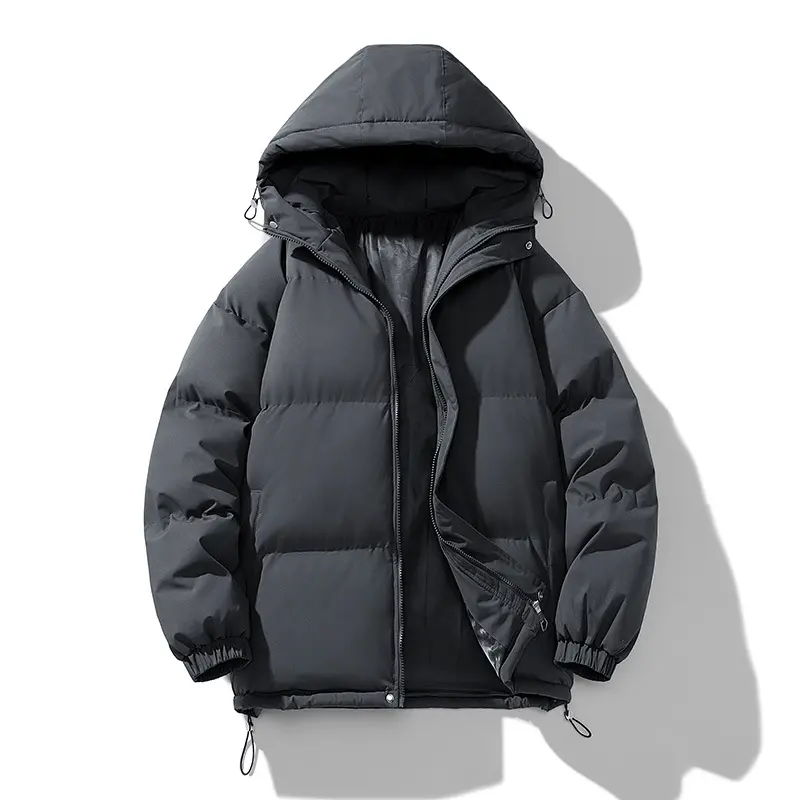 Winter New Trend Men's Solid Color Warm Windproof Hooded Fleece Cotton Coat Loose Jacket Warm Casual Sports Jacket