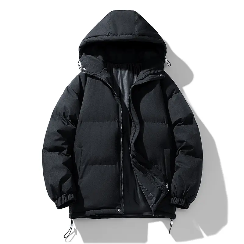 Winter New Trend Men's Solid Color Warm Windproof Hooded Fleece Cotton Coat Loose Jacket Warm Casual Sports Jacket