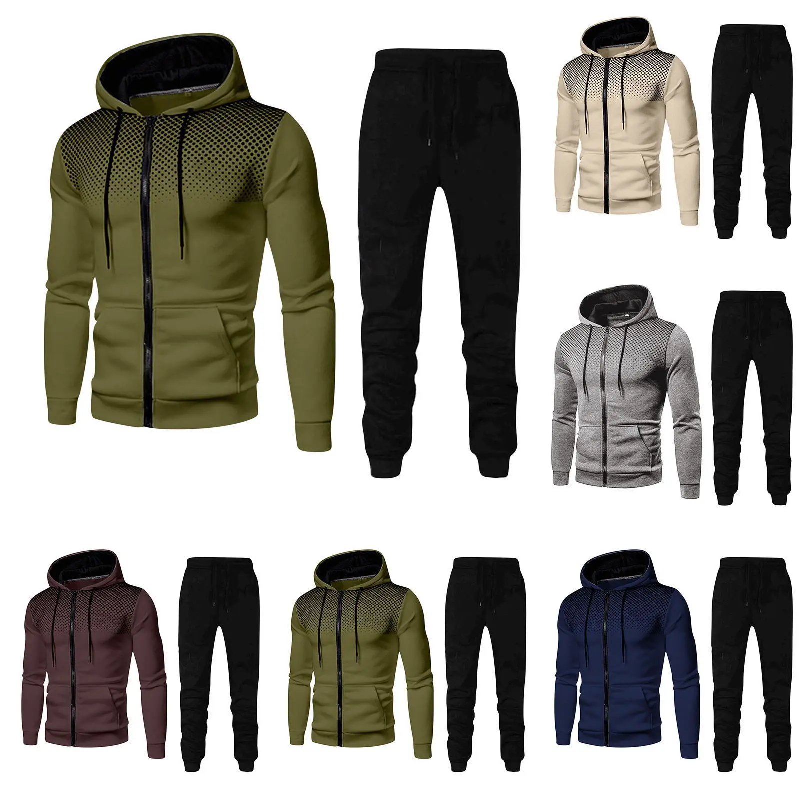 Mens Fleece Hoodie Joggers 2-Piece Set Fall Winter Euro American Streetwear Casual Oversized Sportswear Thick Warm Two Piece